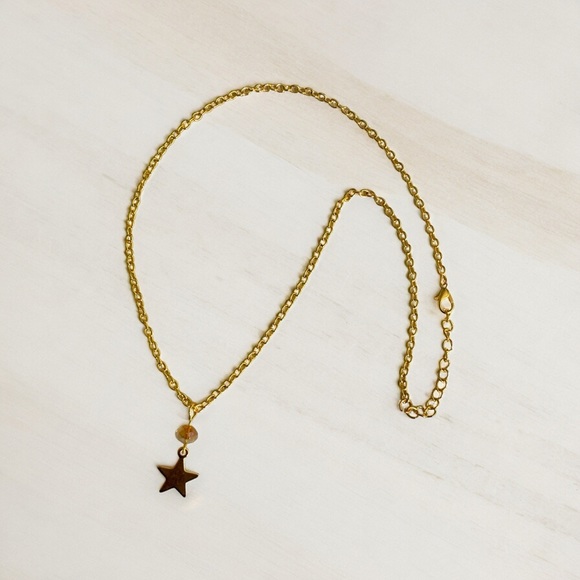 Dreamer Star and champagne bead Gold plated necklace adjustable - Picture 2 of 5